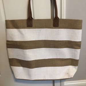 Over-sized white striped beach bag